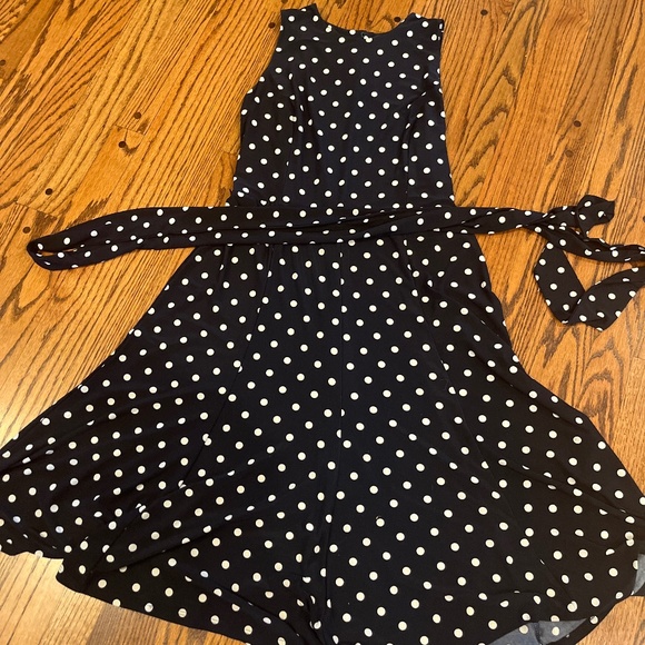 Ralph Lauren Sleeveless Polka dot Dress with belt Navy blue, size 8 - Picture 1 of 3